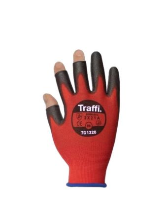 Traffi X-Dura Red Nylon Abrasion Resistant Work Gloves, Size 8, Polyurethane Coating [TG1220-08-PK]; 264-9754