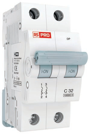 RS PRO MCB, 2P, 10A Curve C, 240 → 415V AC, 6 kA Breaking Capacity [0]; 265-0172
