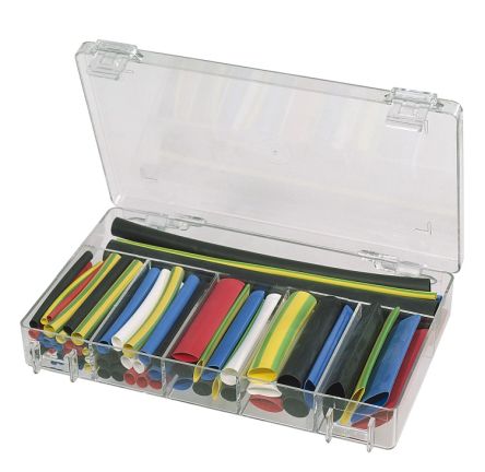 MECATRACTION Heat Shrink Cable Sleeve Kit, Black, Blue, Clear, Green, Red, White, Yellow x 70 / 200mm Length 2:1 Ratio, [COFTHERMO]; 265-0445