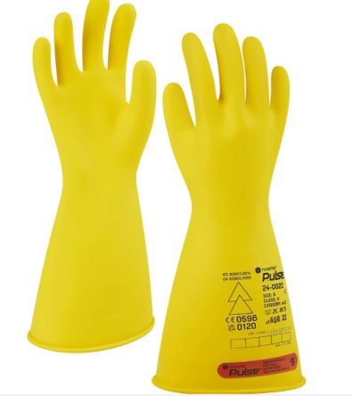 Tilsatec Pulse Yellow Rubber Electrical Safety Electrical Insulating Gloves, Size 8, Latex Coating [24-0022-08]; 265-4791