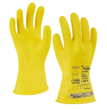 Tilsatec Pulse Yellow Rubber Electrical Safety Electrical Insulating Gloves, Size 9, Latex Coating [24-9012-09]; 265-4802