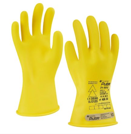 Tilsatec Pulse Yellow Rubber Electrical Safety Electrical Insulating Gloves, Size 10, Latex Coating [24-9012-10]; 265-4803