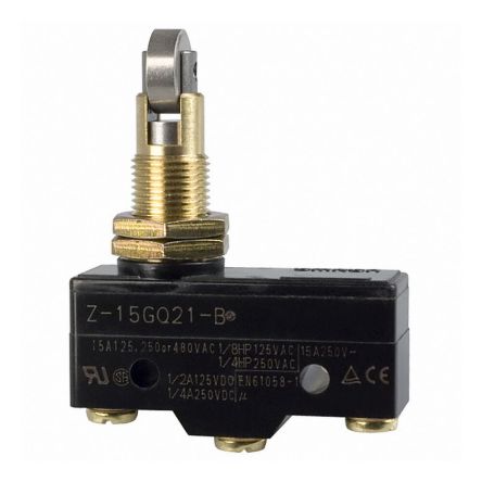 Omron Roller Plunger Micro Switch, Solder Terminal, 15A, SPDT, IP00 [Z-15GQ21]; 265-5125