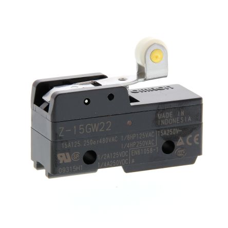 Omron Short Hinge Roller Lever Micro Switch, Solder Terminal, 15A, SPDT, IP00 [Z-15GW22S]; 265-5133