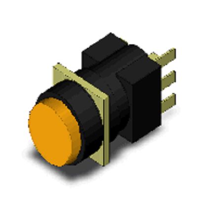 Omron A16 Series Push Button Switch, Momentary, Panel Mount, SPDT, Yellow LED, 30V dc, IP65 [A165-TYM-1]; 265-5281