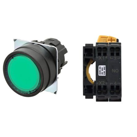 Omron A22NL Series Illuminated Push Button Switch, Momentary, Panel Mount, SPST, Green LED, 24V dc, IP66 [A22NL-BNM-TGA-P100-GC]; 265-5283