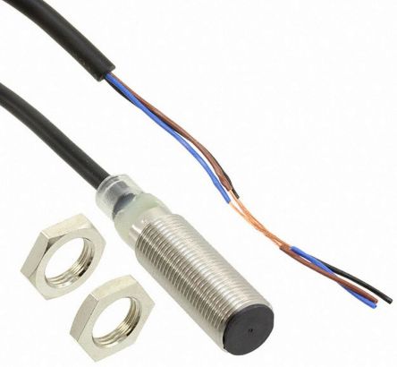 Omron Inductive Threaded Barrel Proximity Sensor, M12, 2 mm Detection, PNP NO, 10 → 30 V dc [E2B-M12KS02-WP-B1 2M]; 265-5303