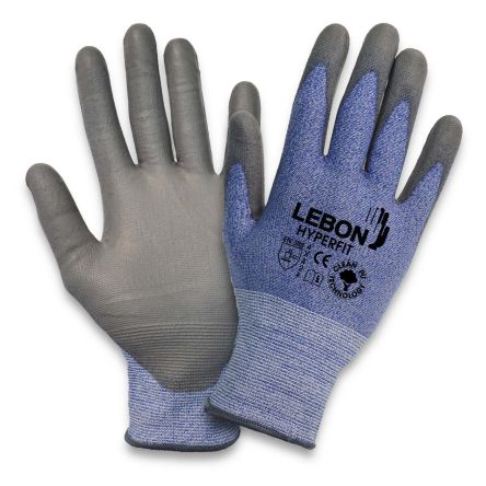 Lebon Protection HYPERFIT-11 Black, Blue Elastane, HPPE, Polyamide Abrasion Resistant, Cut Resistant, General Purpose, [HYPERFIT-11]; 265-7707
