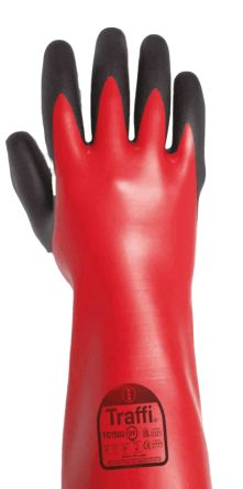 Traffi Red Cotton Oil Grip, Oil Repellent Waterproof Gloves, Size 7, NBR Coating [TG1500-07-PK]; 265-8408