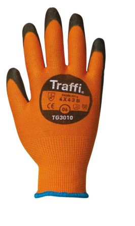 Traffi Classic Orange Elastane, HPPE, Nylon General Purpose General Handling Gloves, Size 9, Polyurethane Coating [TG3010-09-PK]; 265-8417
