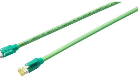 Siemens, 25m Cat6a, Green RJ45 to RJ45, Aluminium foil with a braided tin-plated copper wire screen, Terminated FRNC [6XV18703QN25]; 265-8911