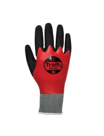 Traffi TG1072 Black/Red Acrylic, Nylon (Liner) Cut Resistant Gloves, Size 8, Nitrile Coating [TG1072-08]; 265-9160