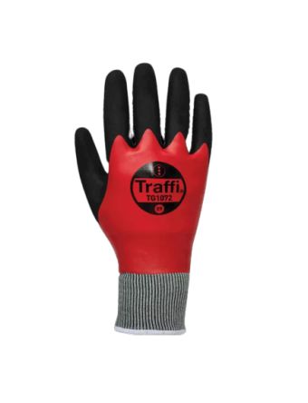 Traffi TG1072 Black/Red Acrylic, Nylon (Liner) Cut Resistant Gloves, Size 9, Nitrile Coating [TG1072-09]; 265-9161
