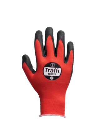 Traffi TG1125 Red Polyester (Liner) Safety Gloves, Size 8, Nitrile Foam Coating [TG1125-08]; 265-9164