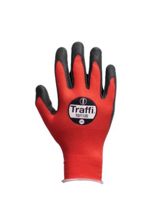 Traffi TG1125 Red Polyester (Liner) Safety Gloves, Size 11, Nitrile Foam Coating [TG1125-11]; 265-9168