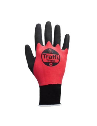 Traffi TG1850 Black/Red Elastane, Nylon Safety Gloves, Size 7, Natural Rubber Coating [TG1850-07]; 265-9178
