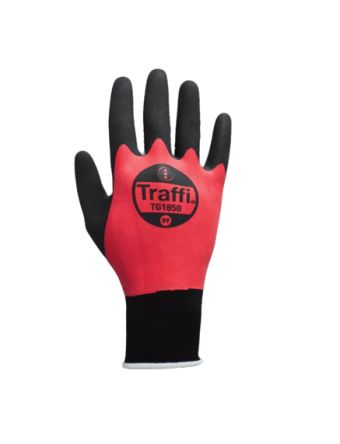 Traffi TG1850 Black/Red Elastane, Nylon Safety Gloves, Size 9, Natural Rubber Coating [TG1850-09]; 265-9180