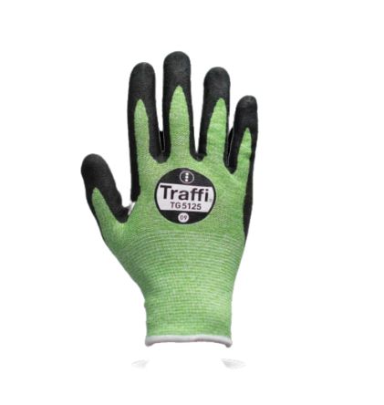 Traffi TG5125 Black, Green Cotton, Elastane, HPPE, Polyester, Steel Safety Gloves, Size 11, Nitrile Foam Coating [TG5125-11]; 265-9186