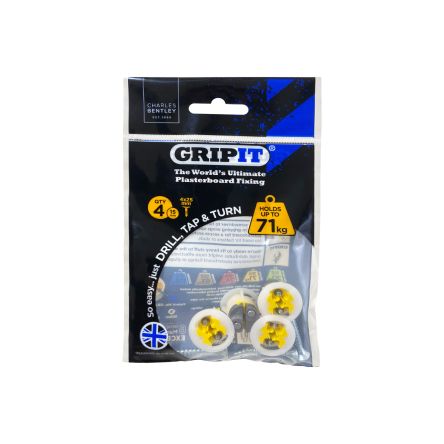 Gripit Yellow Plastic, Steel Plasterboard Fixings, 15mm fixing hole diameter [GP154]; 265-9266