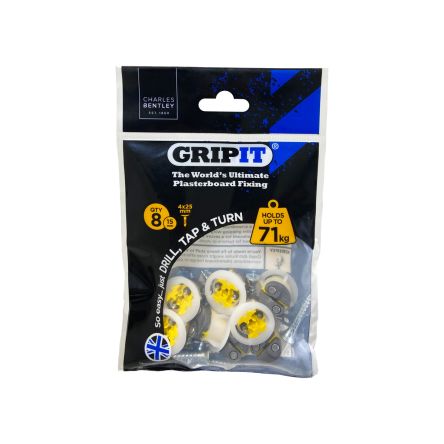 Gripit Yellow Plastic, Steel Plasterboard Fixings, 15mm fixing hole diameter [GP158]; 265-9267