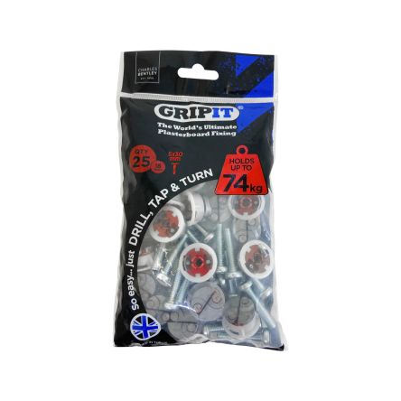 Gripit Red Plastic, Steel Plasterboard Fixings, 18mm fixing hole diameter [GP1825]; 265-9269