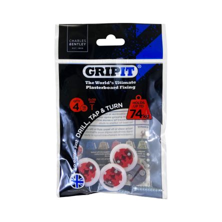 Gripit Red Plastic, Steel Plasterboard Fixings, 18mm fixing hole diameter [GP184]; 265-9270