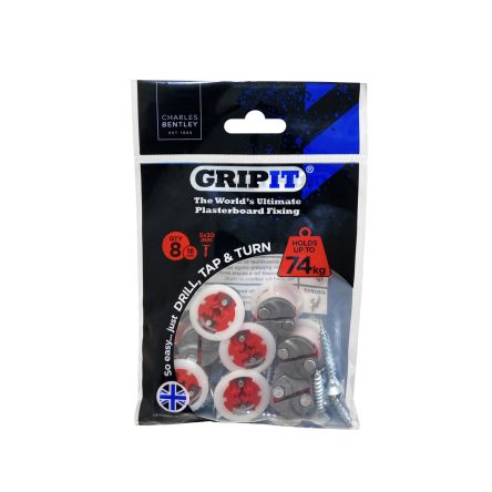 Gripit Red Plastic, Steel Plasterboard Fixings, 18mm fixing hole diameter [GP188]; 265-9271