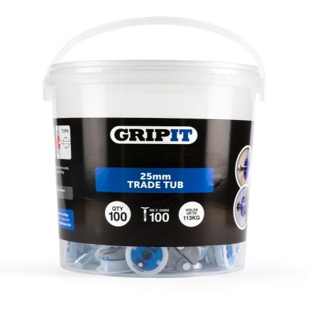 Gripit Blue Plastic, Steel Plasterboard Fixings, 25mm fixing hole diameter [GP25100]; 265-9277