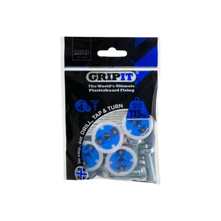 Gripit Blue Plastic, Steel Plasterboard Fixings, 25mm fixing hole diameter [GP254]; 265-9279