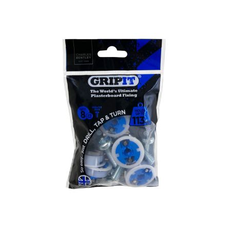 Gripit Blue Plastic, Steel Plasterboard Fixings, 25mm fixing hole diameter [GP258]; 265-9280