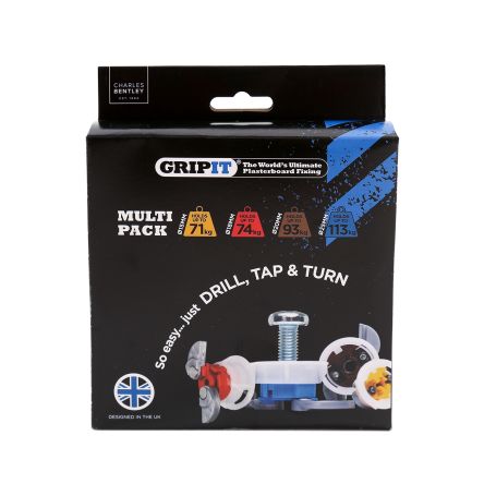 Gripit Blue, Brown, Red, Yellow Plastic, Steel Plasterboard Fixings, 15 / 18 / 20 / 25mm fixing hole diameter [GPASSKIT]; 265-9282