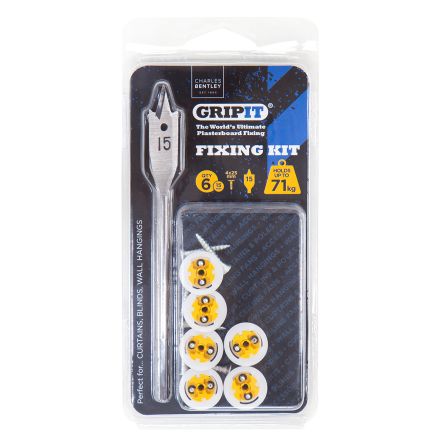 Gripit Yellow Stainless Steel Plasterboard Fixings, 15mm fixing hole diameter [GPCURTKIT]; 265-9283