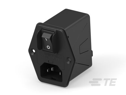 TE Connectivity 10A, 120 → 250 V ac Male Vertical Mount IEC Inlet Filter 2 Pole 10HPEGS1-HG, Faston 1 Fuse [10HPEGS1-HG]; 266-0111