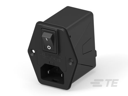 TE Connectivity 10A, 120 → 250 V ac Male Vertical Mount IEC Inlet Filter 2 Pole 10HPENS1-NG, Faston 1 Fuse [10HPENS1-NG]; 266-0120