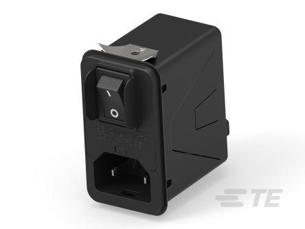 TE Connectivity 3A, 120 → 250 V ac Male Snap-In IEC Inlet Filter 2 Pole 3HPSGS1-NG, Snap In 1 Fuse [3HPSGS1-NG]; 266-0180