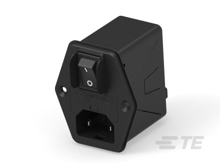 TE Connectivity 6A, 120 → 250 V ac Male Vertical Mount IEC Inlet Filter 2 Pole 6HPEGS1-NG, Faston 1 Fuse [6HPEGS1-NG]; 266-0194