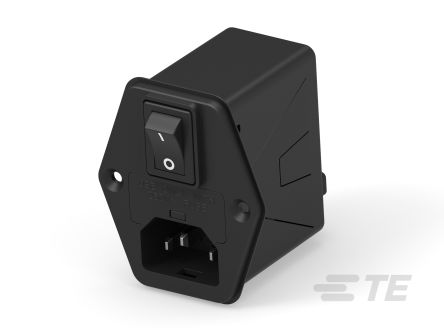 TE Connectivity 6A, 120 → 250 V ac Male Vertical Mount IEC Inlet Filter 2 Pole 6HPENS1-HG, Faston 1 Fuse [6HPENS1-HG]; 266-0197