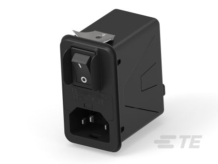 TE Connectivity 6A, 120 → 250 V ac Male Snap-In IEC Inlet Filter 2 Pole 6HPSGS1-HG, Snap In 1 Fuse [6HPSGS1-HG]; 266-0204