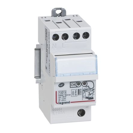Legrand Single Phase Surge Arrester, 12kA, 1.2kV, DIN Rail Mount [0 039 51]; 266-0220