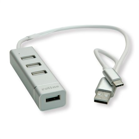 Roline 4 Port USB 2.0 USB A, USB C  Hub, USB Bus Powered, 84 x 24 x 14mm [14.02.5037-10]; 266-0587