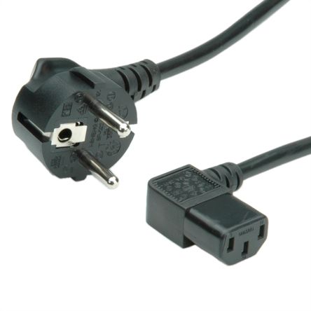 Roline Right Angle CEE 7/7 Plug to Right Angle IEC C13 Socket Power Cable, 1.8m [19.08.1118-50]; 266-0618