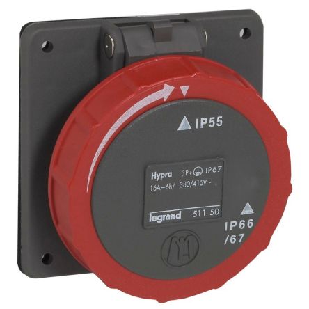 Legrand, Hypra IP67 Red 3P + N + E Socket Socket, Rated At 16A, 415 V No [0 511 51]; 266-1044