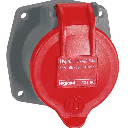 Legrand, Hypra IP44 Red 3P+E Industrial Power Socket, Rated At 16A, 415 V No [0 521 80]; 266-1065
