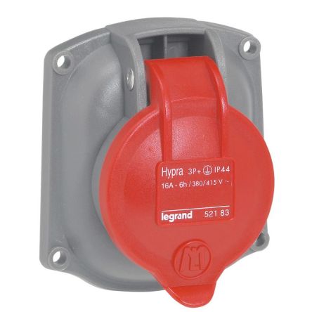 Legrand, Hypra IP44 Red 3P + N + E Socket Socket, Rated At 16A, 415 V No [0 521 84]; 266-1066