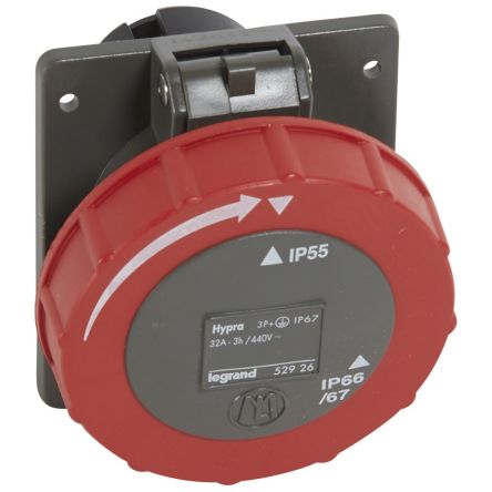 Legrand, Hypra IP67 Red 3P+E Socket Socket, Rated At 32A, 440 V No [0 529 26]; 266-1086