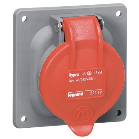 Legrand, Hypra IP44 Red 3P+E Socket Socket, Rated At 63A, 415 V No [0 538 23]; 266-1114