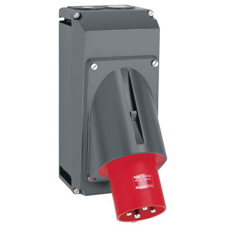Legrand, Hypra IP44 Grey Wall Mount 3P + N + E Angle Industrial Power Connector Adapter Plug, Rated At 63A No [0 538 79]; 266-1119