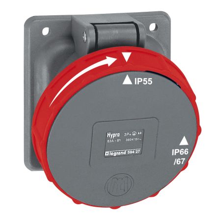 Legrand Power Socket, 4 Poles, 63A, Outdoor Use [0 594 27]; 266-1141