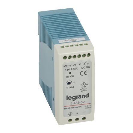 Legrand Switching Power Supply, 1 466 02, 12V dc, 3.33A, 40W, 100 → 240V ac Input Voltage [1 466 02]; 266-1236