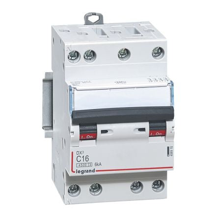 Legrand DX3 Circuit Breaker, 4P, 16A Curve C, 400V AC, 6 kA Breaking Capacity [406910]; 266-1316
